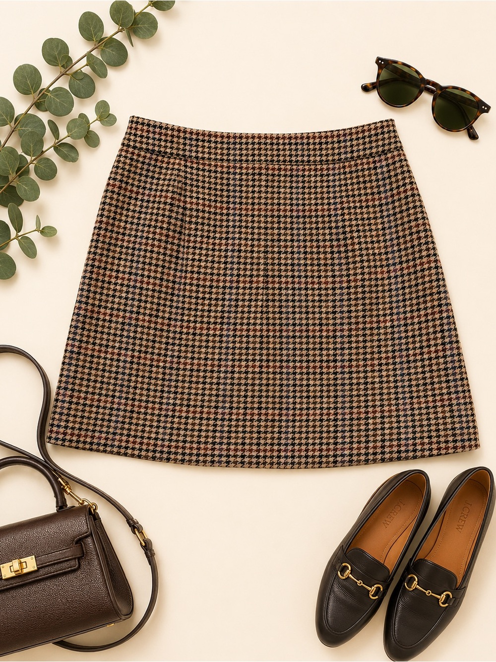 J.Crew Wool Blend Houndstooth Plaid Mini Skirt Size 8